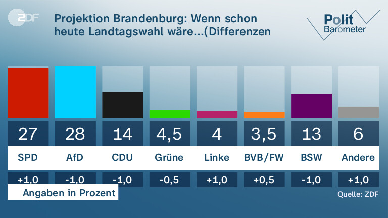 Projektion Brandenburg: Wenn schon heute Landtagswahl wäre...(Differenzen zur Vorwoche)